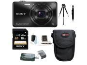 Sony DSC WX220 DSCWX220 B 18.2 MP Digital Camera with 2.7 Inch LCD Black with Sony 16GB SDHC Card and Accessory Bundle