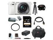 Sony a6000 Alpha a6000 Interchangeable Lens Camera with 16 50mm Power Zoom Lens White with 32GB Deluxe Accessory Bundle