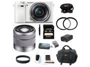 Sony a6000 Alpha a6000 Interchangeable Lens Camera with 16 50mm Power Zoom Lens White and Sony Alpha SEL1855 E mount 18 55mm F3.5 5.6 OSS Lens Silver plus
