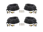 Masione 4 PACK 100ft security camera bnc video power cable extension wire cord for cctv dvr surveillance system