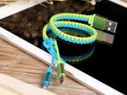 Zipper 2 in 1 1ft USB to Micro USB Lightning Data Charging Cable Cord Color Green Blue for Charging Samsung Apple Phones Tablets