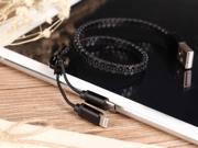 [Lightning 8 Pin Micro USB] Zipper USB Data Charging Cable for iPhone 7 7 plus 6 6 plus 5s Huawei Xiaomi Samsung HTC LG Android Phones Tablets BLAC