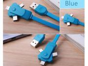 3in1 Flat USB Cable Micro USB Lightning USB Type C Rotating Adapter Cable for iPhone iPad New Macbook Samsung HTC LG and More Blue Color