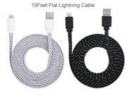 iPhone 7 7 Plus Charger 10ft White Noodle Lightning Cable Strong Long Braided USB Data Cord Flat Charging Sync Wire for Apple iPhone 7 6 6s 5 iPad i