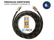 QualGear 6 Feet 2 Pack HDMI Premium Certified 2.0 cable with 24K Gold Plated Contacts Supports 4K Ultra HD 3D 18Gbps Audio Return Channel Ethernet QG PC