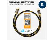 QualGear 3 Feet 2 Pack HDMI Premium Certified 2.0 cable with 24K Gold Plated Contacts Supports 4K Ultra HD 3D 18Gbps Audio Return Channel Ethernet QG PCBL