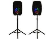 Acoustic Audio AA15LUB Powered 2000W 15 Bluetooth Speaker Pair with Flashing Lights and Stands AA15LUB PK2