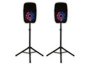 Acoustic Audio AA8LUB Powered 600W 8 Bluetooth Speaker Pair with Flashing Lights and Stands AA8LUB PK2
