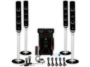 Acoustic Audio AAT1000 Tower 5.1 Speakers with USB Bluetooth Optical Input 2 Mics and 5 Extension Cables