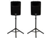 Podium Pro PP1503A Powered 15 Active 1800 Watt Speaker Pair and Stands DJ PA PP1503ASET1