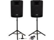 Podium Pro Audio PP1506A Battery Powered 15 MP3 Speakers Mic Bluetooth and Stands 1800 Watt PP1506ASET2B
