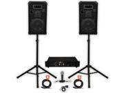 Podium Pro 12 Speaker Pair Stands Amp Cables and Mic Set plus Bluetooth for PA DJ Home or Karaoke 1200CSETB