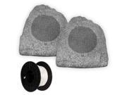 Theater Solutions 2R8G Outdoor Granite 8 Rock 2 Speaker Set with Wire for Yard Pool Spa Garden