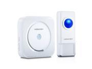 Wireless Doorbell Operating at over 1000 feet Range in open space with Over 50 Chimes 4 Level Volume No Batteries Required for Receiver White