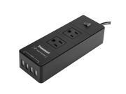 Tronsmart 2 Outlets Travel Surge Protector 4 USB 15000A Charger Power Strip VoltIQ For iPhone Samsung MP3 Camera