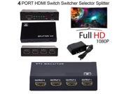 Full HD HDMI Splitter 1X4 4 Port Hub Repeater Amplifier v1.4 3D 1080p 1 In 4 Out