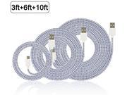 3Pcs 10Ft 6Ft 3Ft Nylon Braided Micro USB Charging Sync Data Cable Charger Extension Cord for Galaxy S7 S6 Edge S4 S5 Note 4 5 Tab Moto G X Nexus 5 6 HTC M9 a