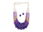Breezy Couture Radiant Orchid 3 Layer Beads Necklace And Earrings Jewelry Set