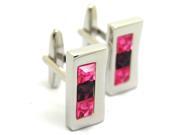 Pink Crystal with Silver Frame Rectangle Cufflinks