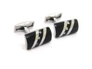 Black with White Crystal Rectangle Cufflinks