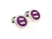 Round Crystal Cufflinks with Arrow Central and Purple Backing
