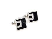 Classic black enamel with white crystal square cufflinks