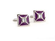 White Crystal Cufflinks with Purple Color