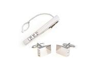 Fascinating White Crystal Silver Cufflilnks and Tie Clip Set