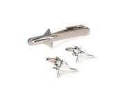 Funny Super The Plane Shape Silver Cufflilnks and Tie Clip Set
