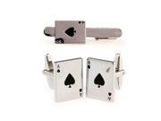 Interesting One A Poker Silver Cufflilnks and Tie Clip Set