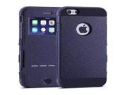 Litchi Texture Horizontal Flip Smart Case with Call Display ID and Receive Call Wake up Sleep Function for iPhone 6 Plus 6S Plus Dark Blue
