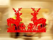 Home Decor Symmetrical Christmas Deers Removable Wall Stickers Size 57cm x 46.5cm Red