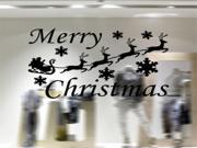 Home Decor Merry Christmas Snowflakes Deers Removable Wall Stickers Size 58cm x 34cm Black