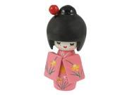 Unique Bargains Engraved Flower Pattern Pink Kimono Kokeshi Doll Toy Omtkw