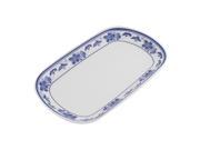 Unique Bargains Flower Printed Edge Rectangle Shaped Food Dish Plate White Blue 19x12cm