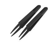 4.5 Length Plastic Black Antistatic Straight Tweezers 2 Pcs