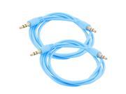 2pcs 3Ft Long 3.5mm Male to 3.5mm Male Audio Round Extension Cable Cord Blue