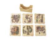 Unique Bargains 6 Pcs Song Dynasty Scene Pattern Bowl Cup Bamboo Coasters Mat Placemat w Holder