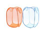Unique Bargains 2pcs Orange Blue Foldable Meshy Clothes Storage Pop Up Laundry Basket Hamper