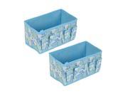 Unique Bargains Home Cosmetic Sundries Foldable Floral Pattern Storage Box Case Blue 2pcs