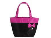 Black Fuchsia Polka Dot Detail Bowknot Zip up Polyester Shopping Bag Handbag