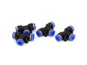 4pcs 6mm to 6mm T Shaped 3 Way Air Pneumatic Quick Fitting Coupler Black Blue