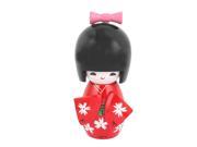 Wooden Girl Doll Jewelry Stores Kimono Decorative Manmade Japanese Kokeshi Red