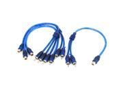 4 Pcs 13 Length RCA 1 Female to 2 Male Blue Y Shape Converter Cable