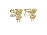 Girl Cheer Up Decor Plated Gold Tone Sticker 2 Pcs