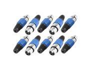 10 Pcs Female 3P Audio Microphone Cable XLR Connector Adapter Blue Silver Tone