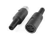 Pair Black Plastic Cover DIN 4 Pin Male Female Straight Audio Adapter