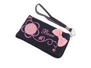 Unique Bargains Manmade Leather Pink Embroidery Zipper Pouch Bag for Phone
