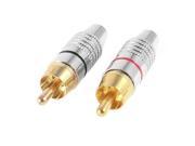 Unique Bargains 2 x Gold Plated RCA Male Plug Soldering Audio Adapter Connector Silver Tone