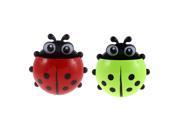 Plastic Ladybird Design Suction Cup Toothbrush Holder Green Red 2 Pcs
